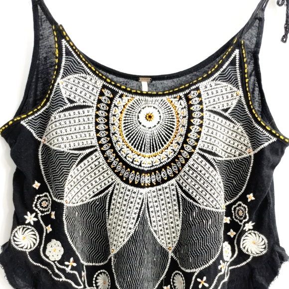 Free People Black Embroidered Linen Blend Tank Top - Picture 3 of 8